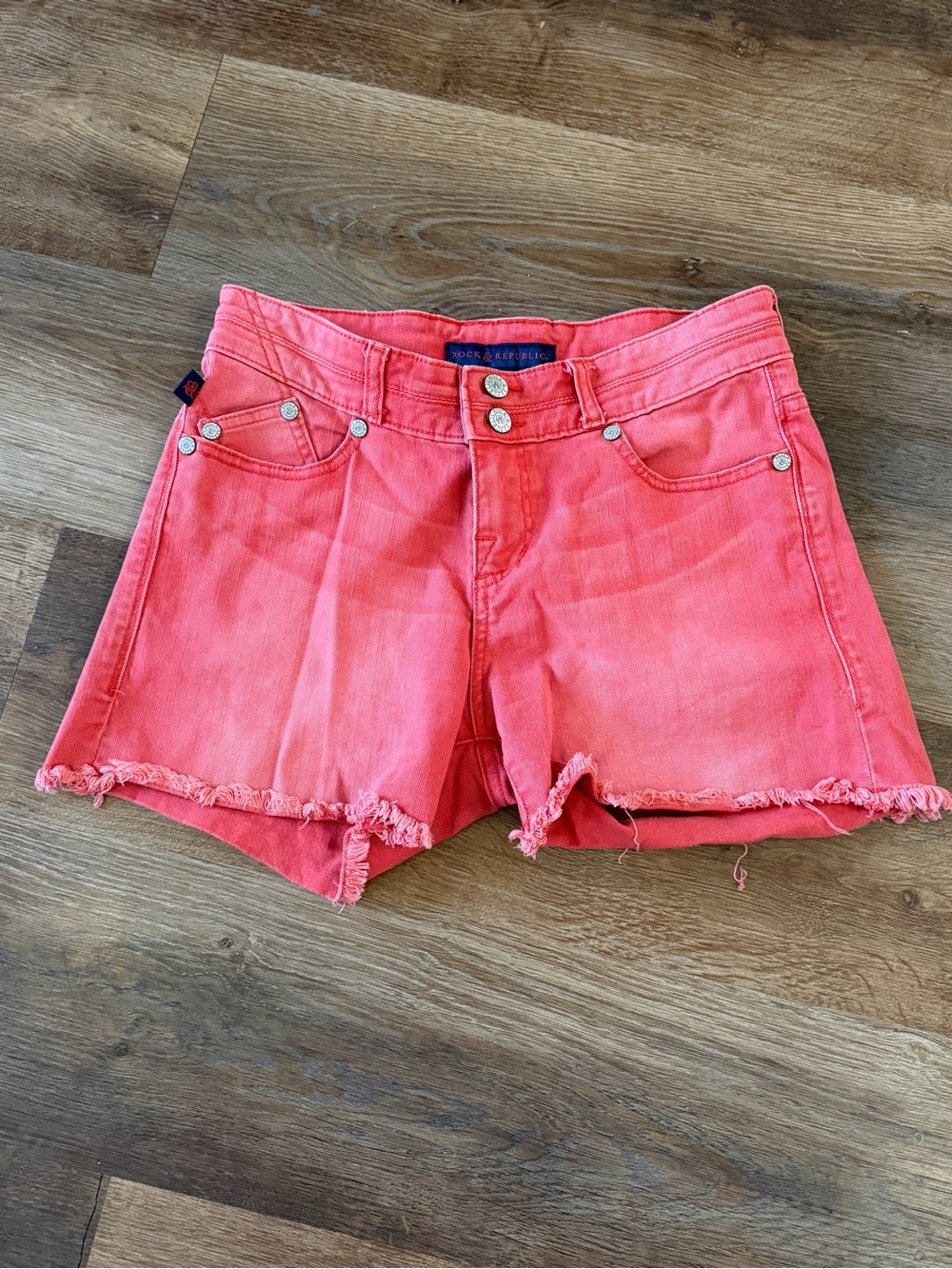 Rock & Republic Coral Denim Frayed Hem Shorts